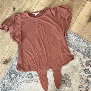 Green Envelope Rust Ruffle Sleeve Blouse